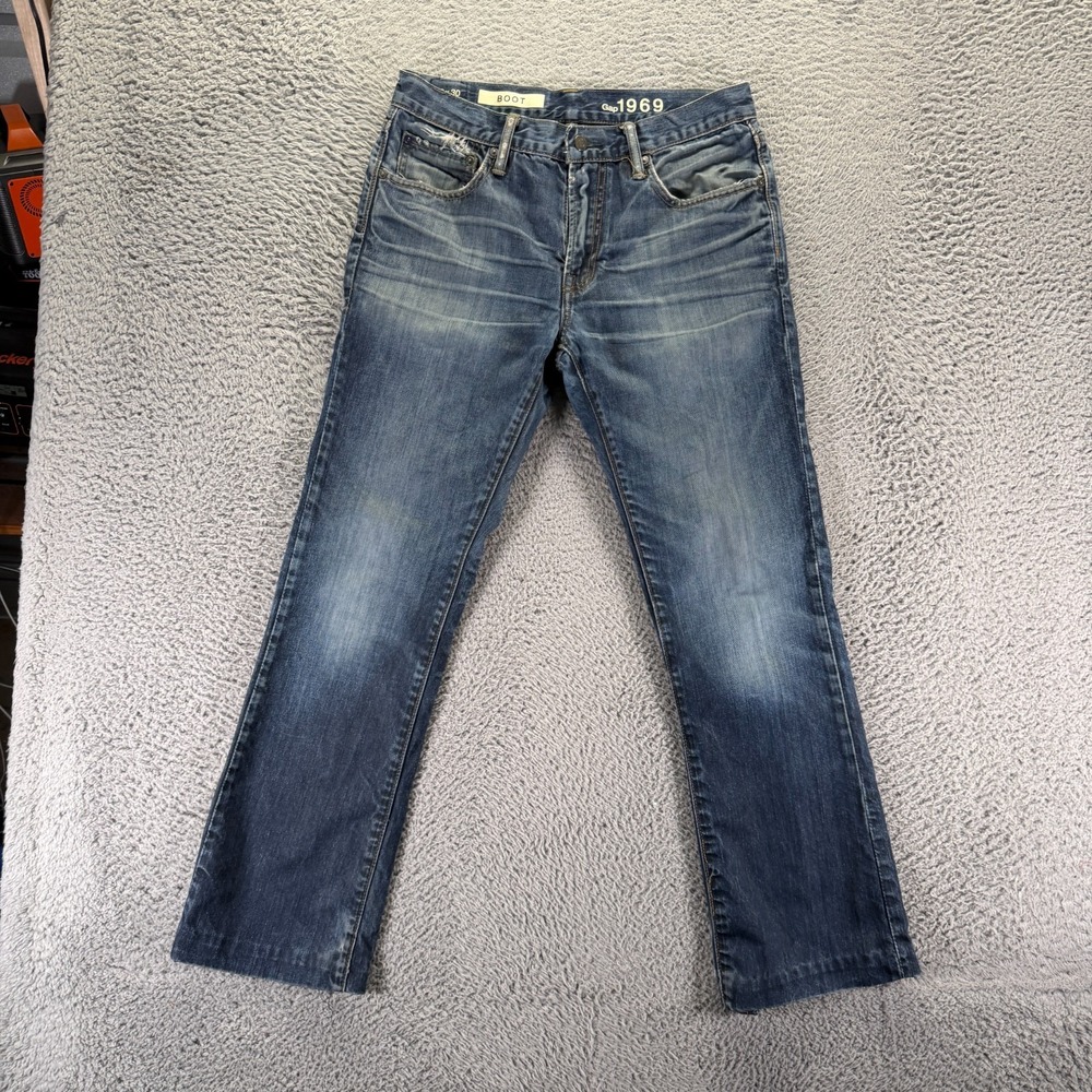 Gap 1969 Jeans Mens 30x30 Blue Cotton Denim Bootcut Leg Faded Travel Workwear